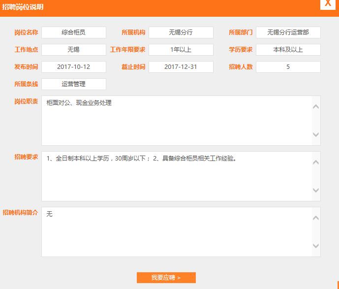 2017寧波銀行無錫分行社會招聘啟事