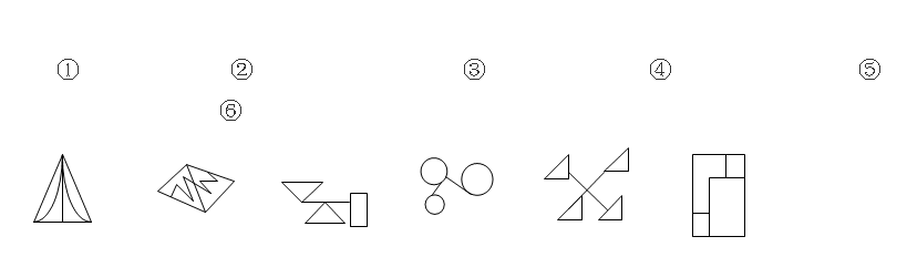 例題：把下面的六個圖形分為兩類，使每一類圖形都有各自的共同特征或規律，分類正確的一項是：