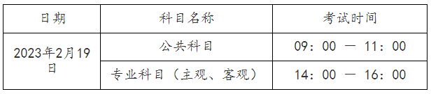考試時間及科目