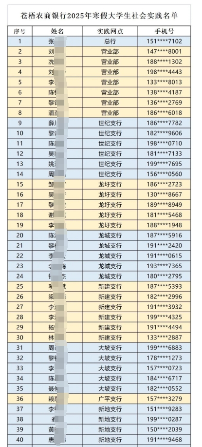 2025年蒼梧農(nóng)商銀行大學(xué)生寒假社會(huì)實(shí)踐名單公布